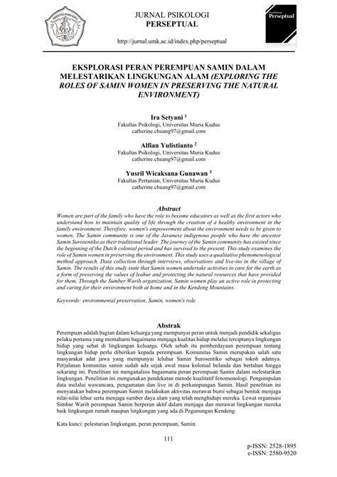 Pdf Eksplorasi Peran Perempuan Samin Dalam Melestarikan Lingkungan