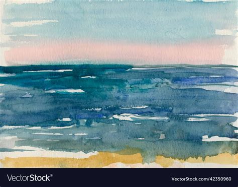 Waves on a sandy beach watercolor seascape Vector Image