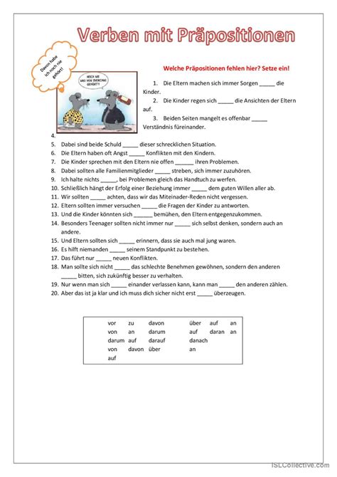 Verben Mit Pr Positionen Allgemeine English Esl Worksheets Pdf Doc