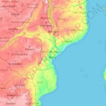 Mozambique topographic map, elevation, terrain