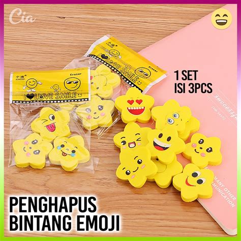 Jual Penghapus Bintang Emoji Star Eraser 1 Set 3pcs Hapusan Pensil