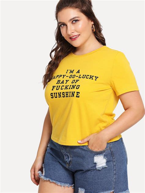 Plus Slogan Print Tee Sheinsheinside Printed Tees Plus Size T