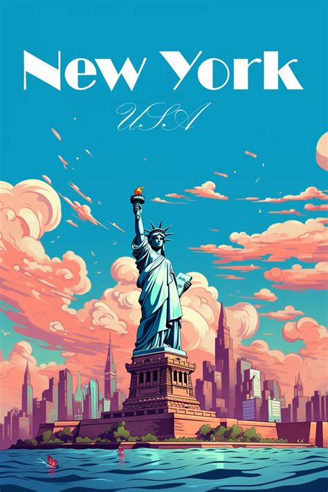 Statue Of Liberty New York Travel Print USA Digital Print Minimalist