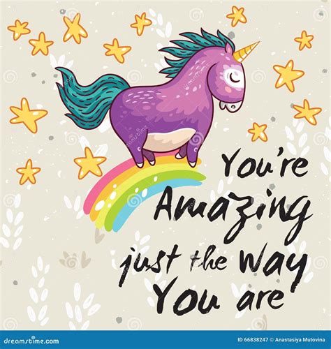 Amazing Card With Cute Unicorn Vector Cartoon Illustration Stock