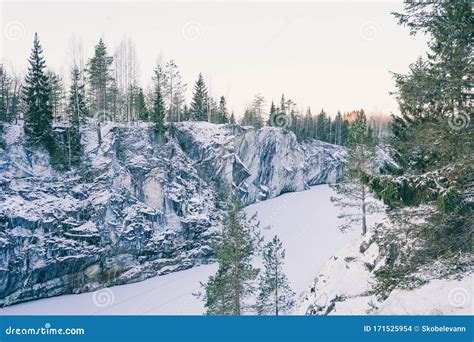 The Marble Canyon in Ruskeala in the Winter. Amazing Natural Beauty Stock Photo - Image of ...