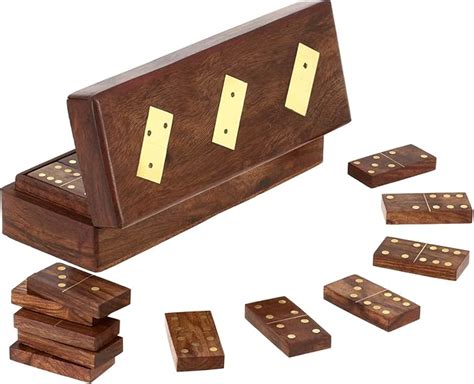 Amazon Ajuny Wooden Domino Game Set With Brass Inlay Classic