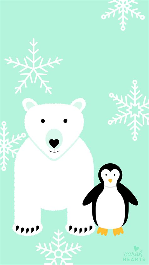 Polar Bear and Penguin January 2018 Calendar Wallpaper - Sarah Hearts