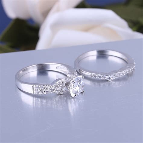 S925 S925 Sterling Silver Cubic Zirconia Wedding Rings Sets