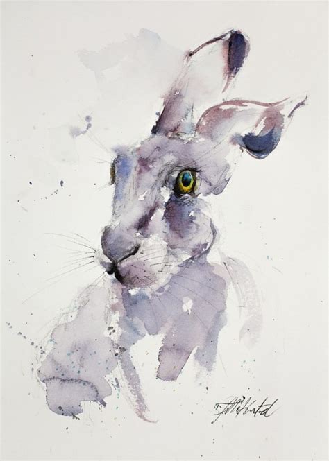 Purple Hare Original Watercolour Painting Of A Hare By Tomasz Mikutel