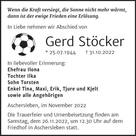 Traueranzeigen von Gerd Stöcker abschied nehmen de