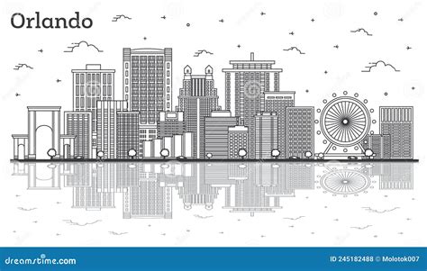 Outline Orlando Florida City Skyline With Modern And Historic Buildings