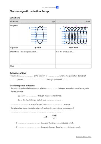 Electromagnetic Induction Recap Activity Teaching Resources