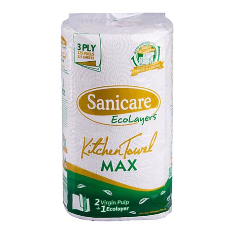 Sanicare Kitchen Towel Max 3 Ply 125 Pulls Tissue Paper Towels