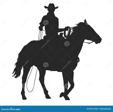 Cowboy with Lasso Riding a Horse Stock Illustration - Illustration of ...