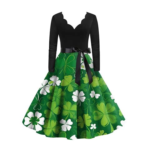 Dndkilg St Patrick S Day Dress Women Vintage Green Shamrock Clover