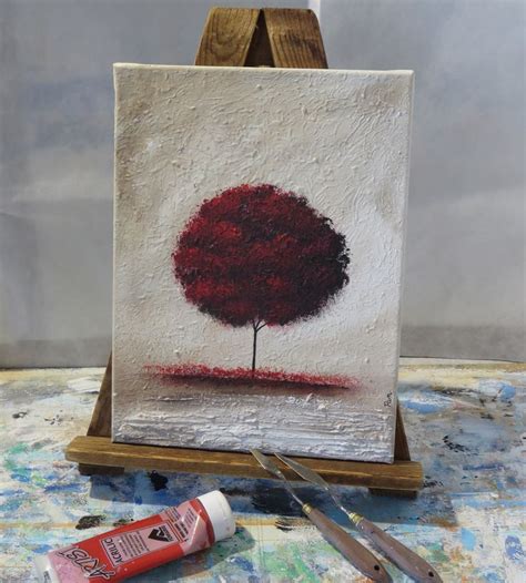 Quadro Con Albero Rosso Astratto Materico Su Tela By Panizza Arte