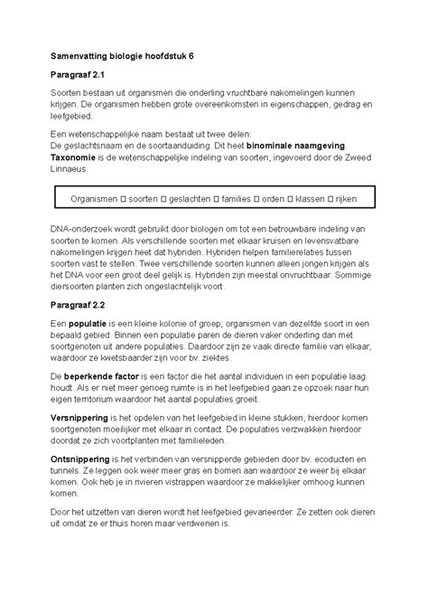 Biologie Samenvatting 4 Vwo Hoofdstuk 6 Samenvatting Biologie