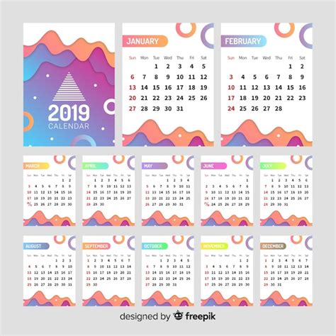 Plantilla Moderna De Calendario De 2019 Con Formas Abstractas Vector