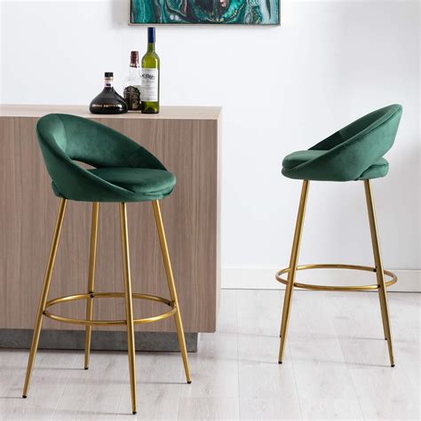 Buy Cimota Green Velvet Bar Stools Set Of 2 Modern Tufted Barstools