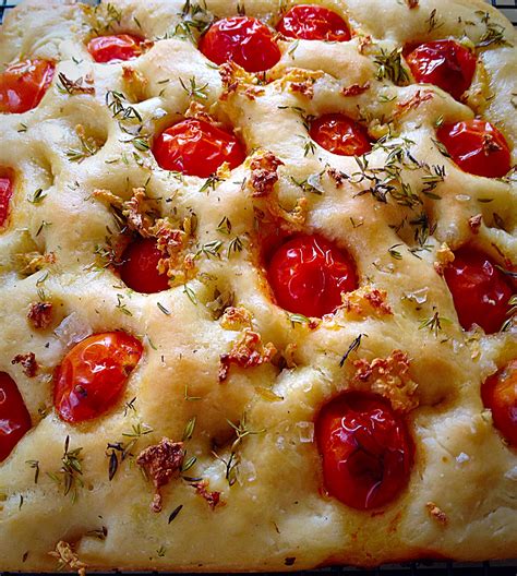 Tomato Thyme Garlic Focaccia Bread Feasting Is Fun