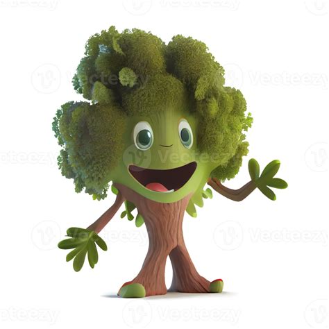 Happy Kind Tree Cartoon Character On Transparent Background For