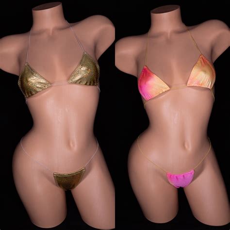 Micro Bikini Gold Tie Dye Exotic Dancewear Stripper Rave Wear Lingerie Role Play Sexy Outfit