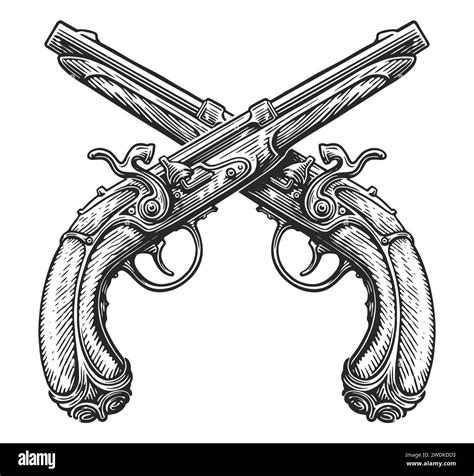 Pistolas Cruzadas De Flintlock Boceto Dos Armas Armas De Fuego