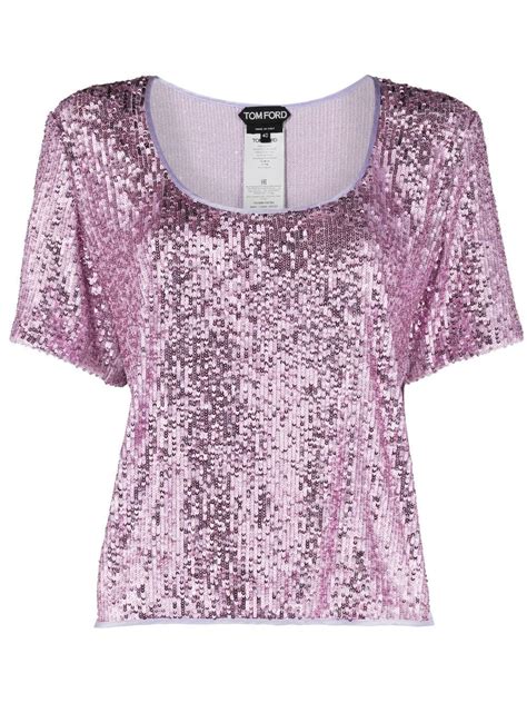 Tom Ford Sequin Short Sleeve Top Purple Farfetch Be