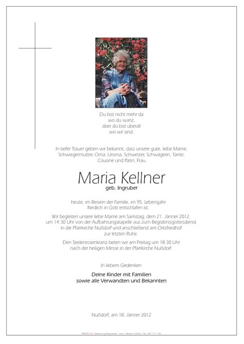 Todesanzeige Maria Kellner Trauer Link