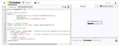 Diseño Electrónico The Basic PySimpleGUI Program in trinket io