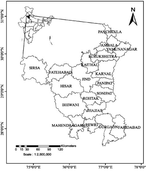 Study area with district boundaries. | Download Scientific Diagram