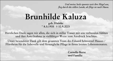 Traueranzeigen Von Brunhilde Kaluza Vrm Trauer De