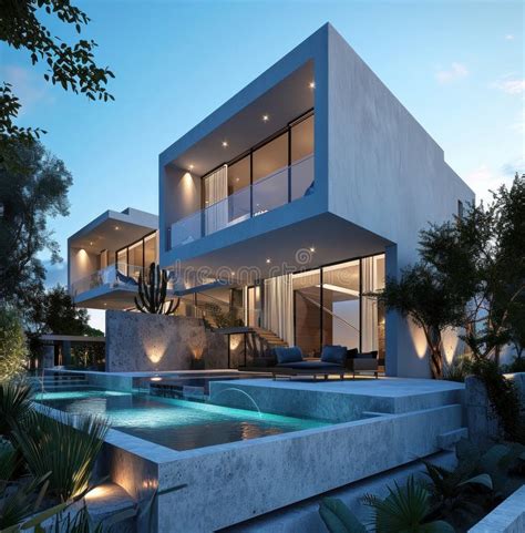 Modern house with pool stock image. Image of modern - 306912353