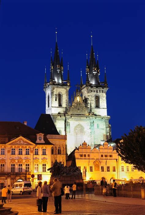 Tyn Church At Night Prague Old City Stock Image Image Of Vitava