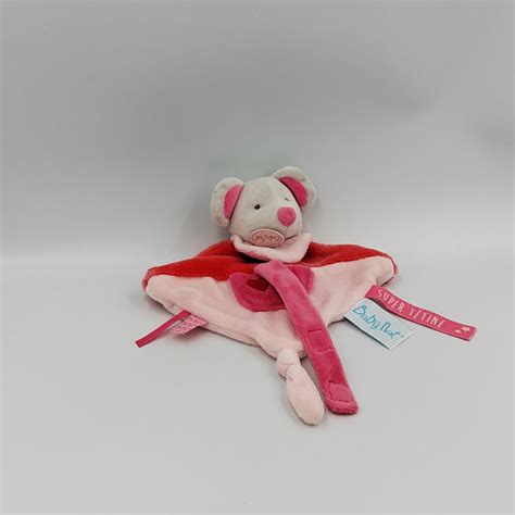 Doudou plat souris rose rouge coeurs super tétine BABY NAT