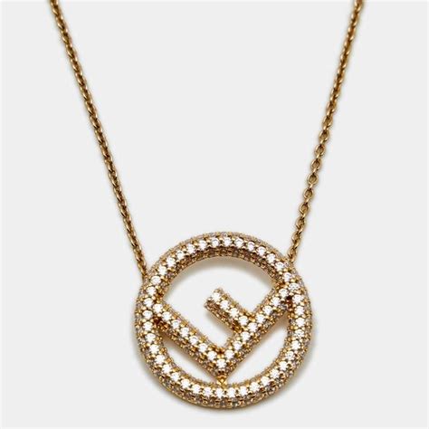 Fendi F Is Fendi Crystal Embellished Gold Tone Necklace Fendi The