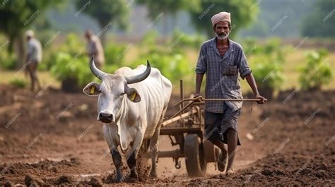 A man is plowing a field with two oxen | Premium AI-generated image