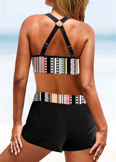 Metal Ring Striped Multi Color Bikini Top Modlily USD 25 98