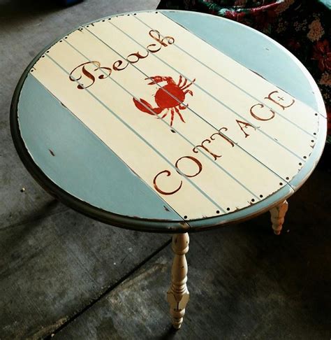 Hand Painted Drop Leaf Table With Beach Cottage Design