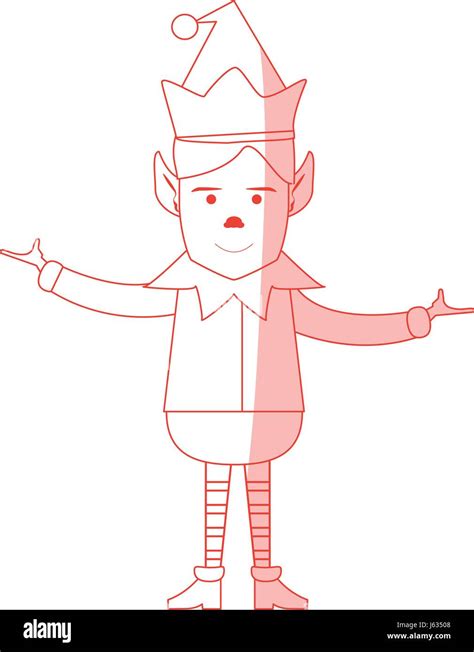 Red Shading Silhouette Cartoon Full Body Christmas Elf With Hands Open