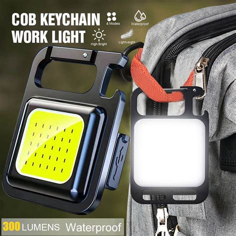 Lanterna LED COB Multifuncional USB Recarregável Mini Chaveiro Luz