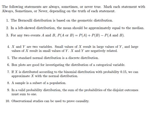 Solved The Following Statements Are Always Sometimes Or Chegg