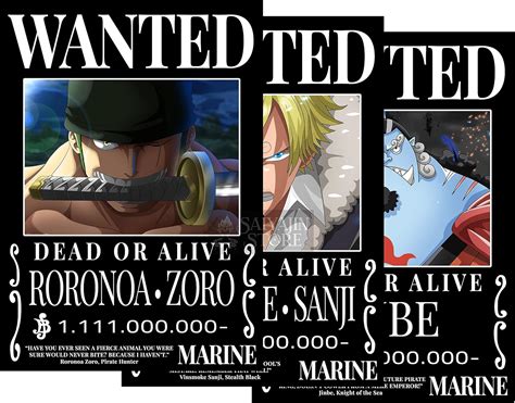 En One Piece Anime Monster Trio Style Noir Wanted Posters Zoro