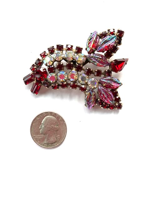 Gorgeous Mid Century Givre Molded Leaves Rhinestones Brooch Etsy