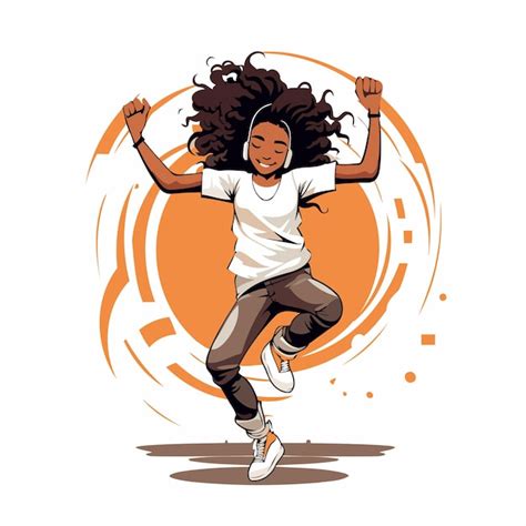 Premium Vector Young Africanamerican Woman Jumping And Dancing Vector