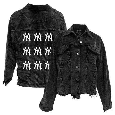 New York Yankees Tiny Turnip Womens Logo Grid Corduroy Button Up Jacket Black