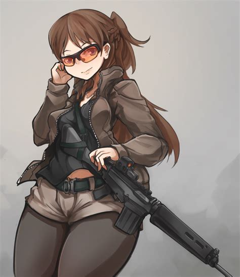 Safebooru 1girl Arceonn Battle Rifle Black Legwear Braid Brown Hair Fal Upotte Fn Fal