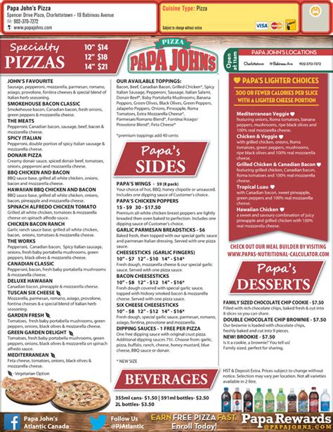 Papa John's Pizza - Menu & Prices - 7-19 Babineau Ave, Charlottetown, PE