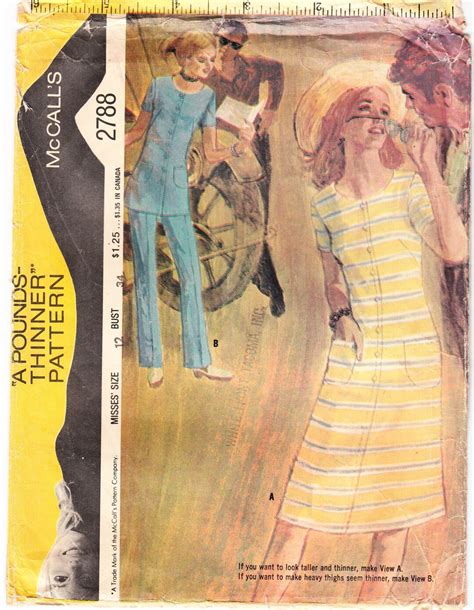 Vintage 1971 Mccall S 2788 Sewing Pattern Misses Dress Or Tunic And