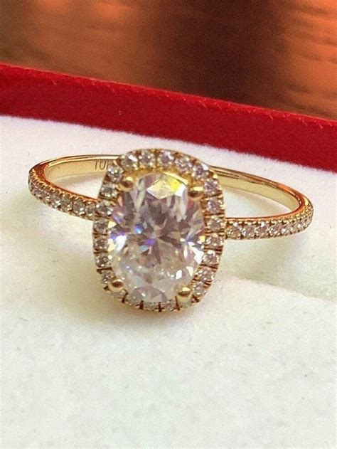 Gold Moissanite Halo Engagement Ring Yellow Gold Vvs1 Clarity All Stones Moissanite Oval Halo